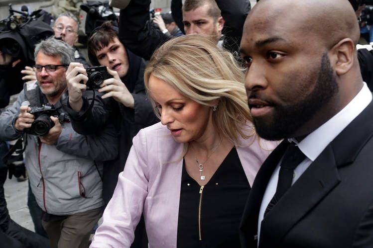 Adult-film actress Stormy Daniels arrives at the U.S. District Court for the Southern District of...