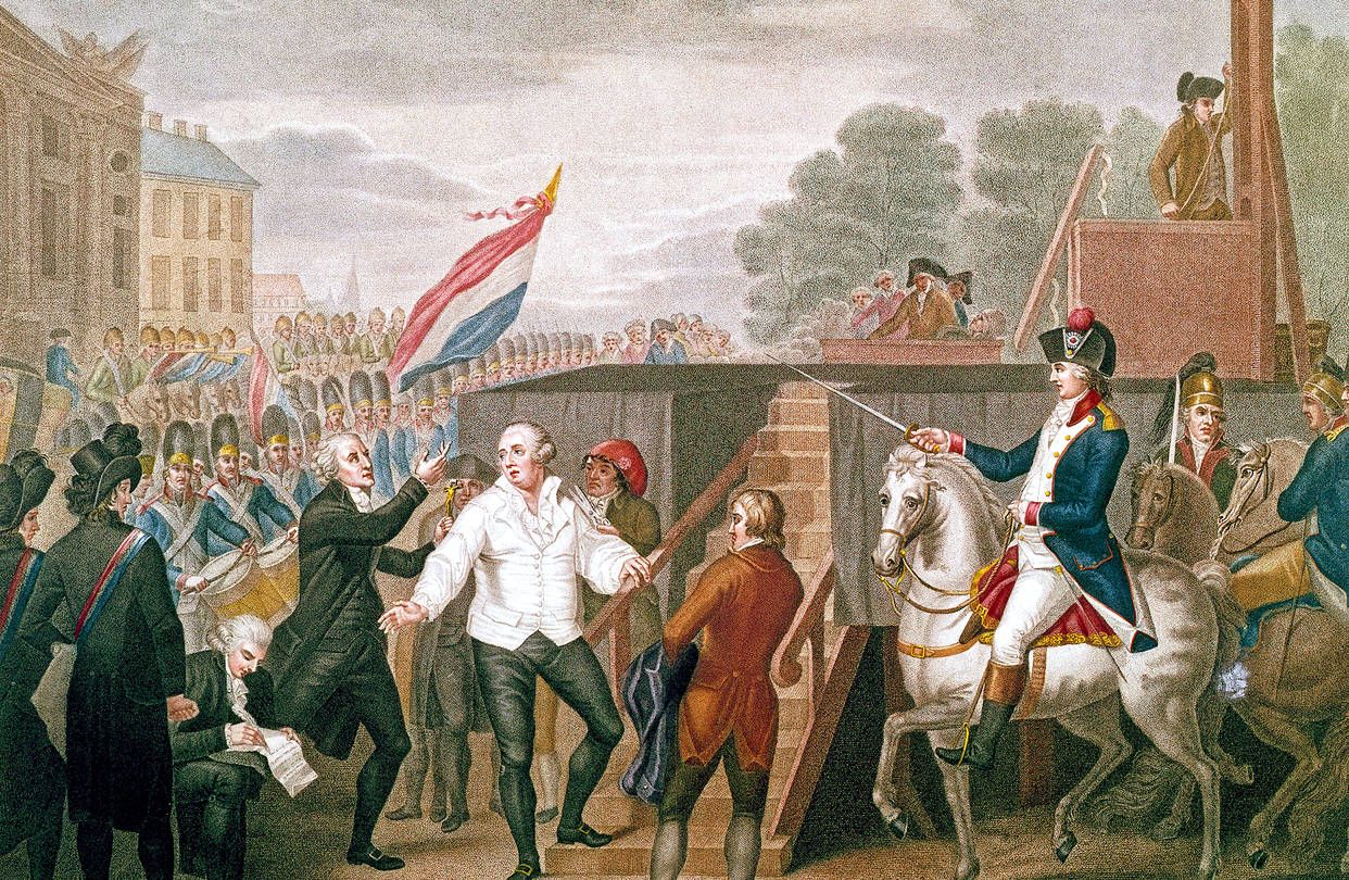 King Louis XVI of France is led to the guillotine, Jan. 21, 1793.