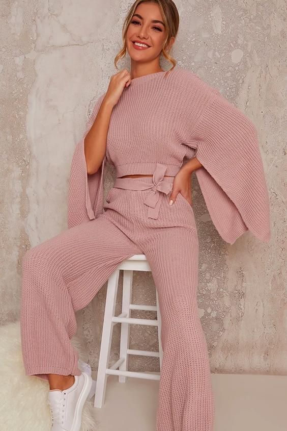 Drape Sleeve Knitted Lounge Set
