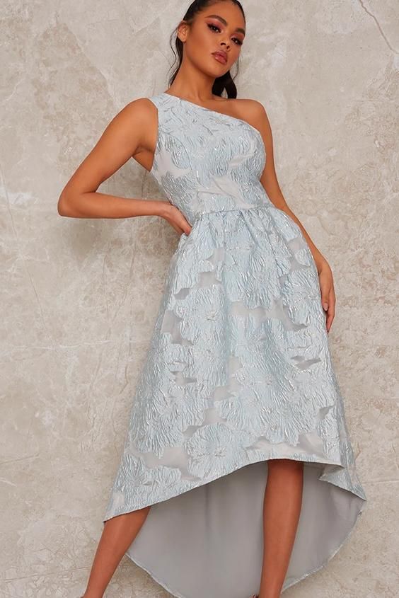 One Shoulder Jacquard Dip Hem Dress