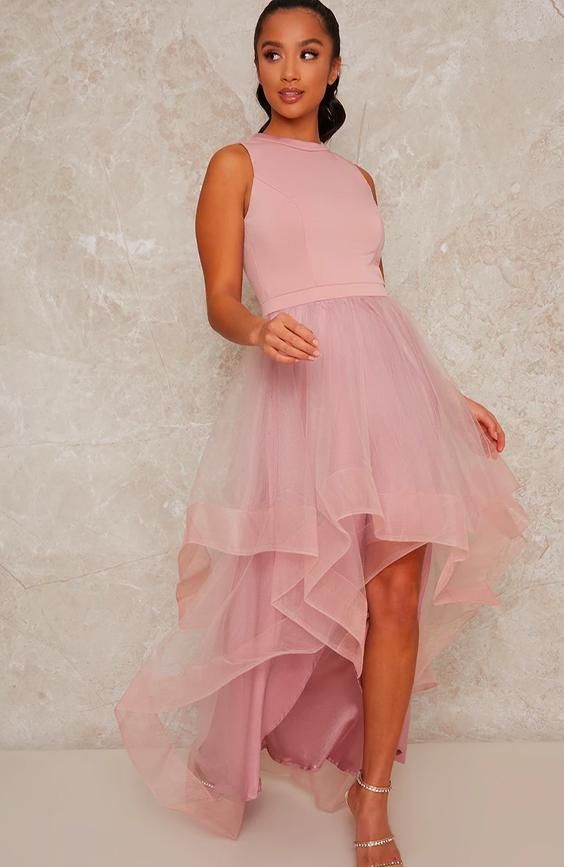 Petite Dip Hem Dress in Pink