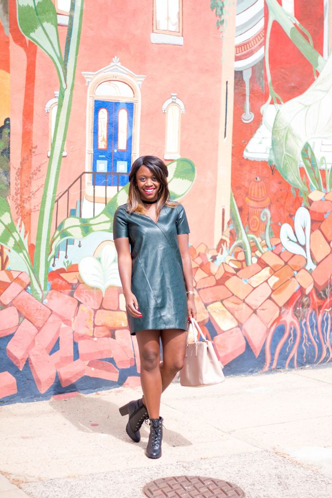 Leather Short Sleeve Dress, Lace Up Ankle Boots, How to Wear a Choker
