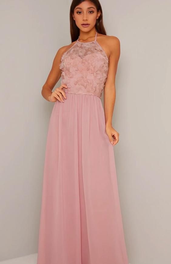 Halter Neck Floral 3D Bodice Maxi Dress