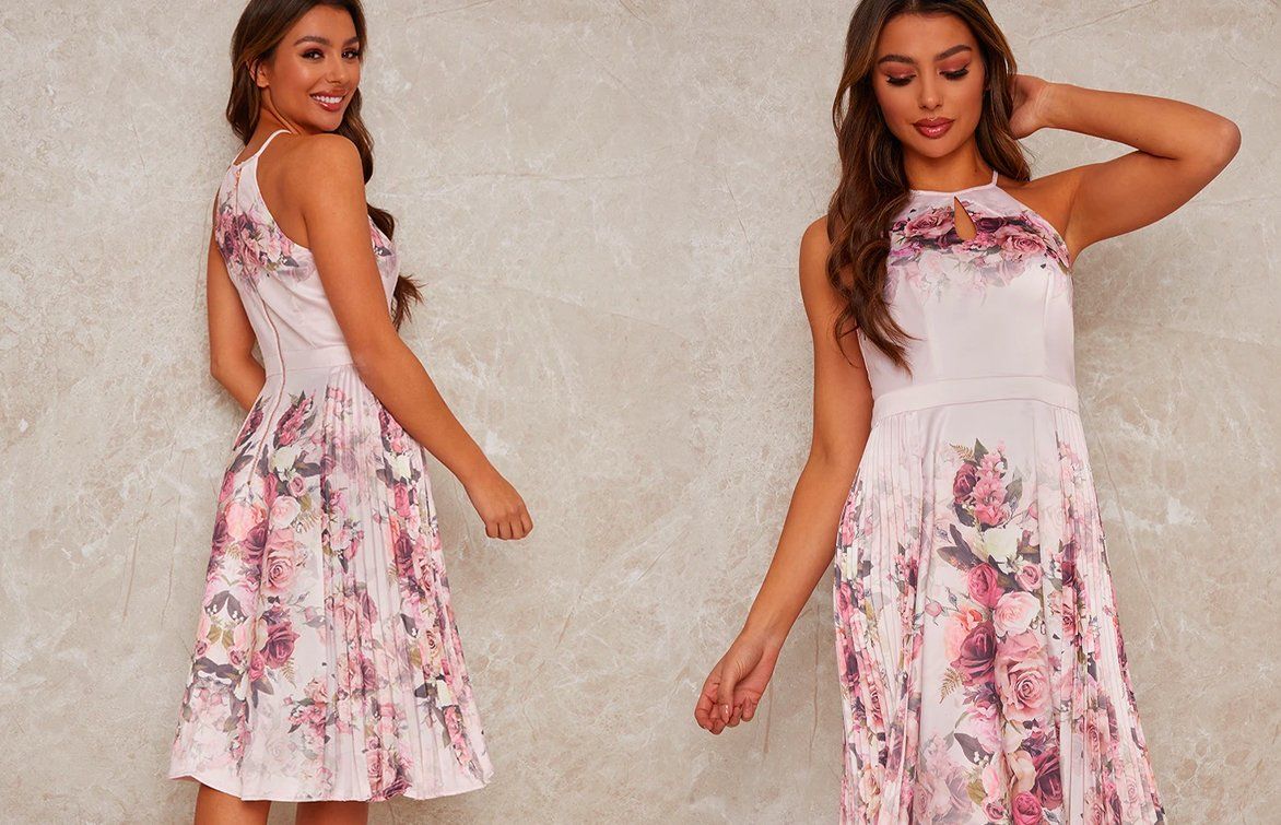 Pleated Midi Floral Dress