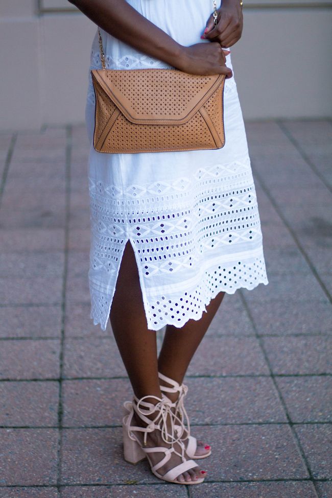 loft lace up heels, j.crew eyelet midi dress, j mclaughlin handbag, dc style blog