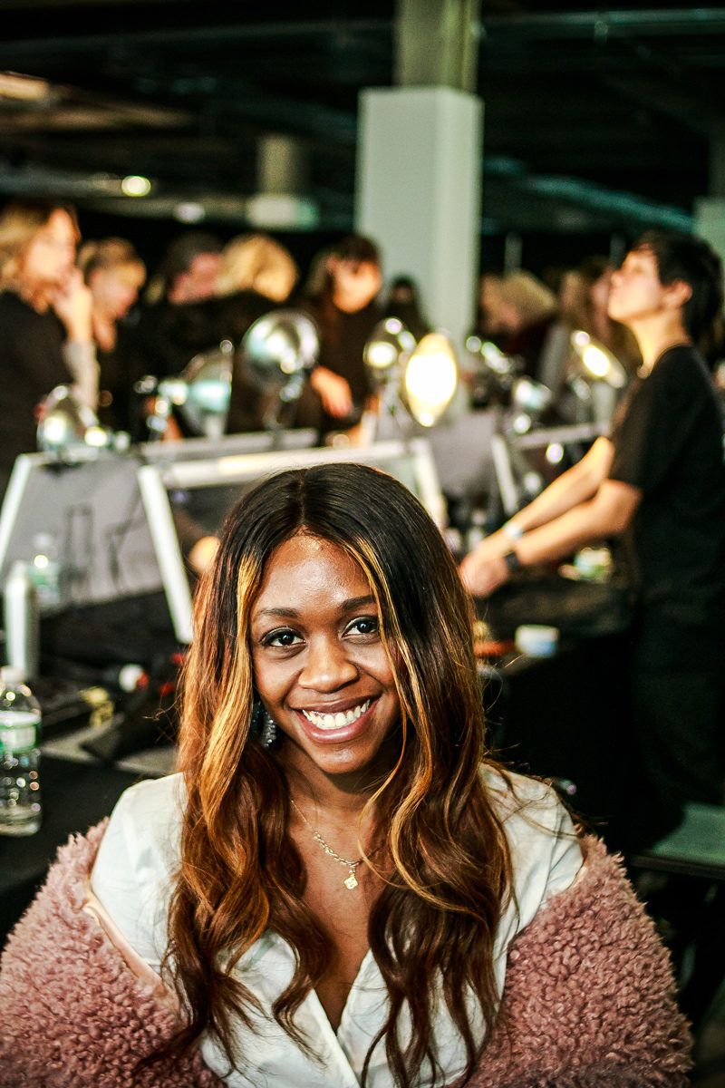 Blogger Alicia Tenise backstage at NYFW TIBI FW 2018