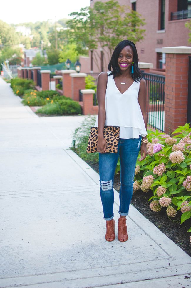 dl1961 destroyed denim, leopard clutch, baublebar acid tassel earrings, chinese laundry largo, dc blog, arlington fashion blogger