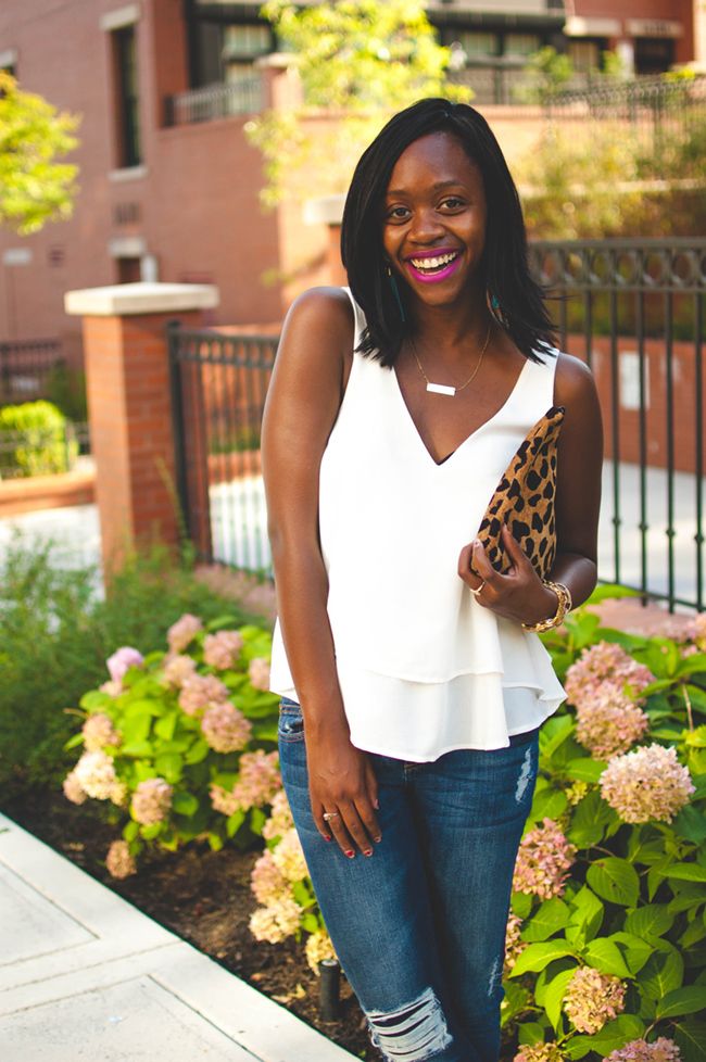 dl1961 destroyed denim, leopard clutch, baublebar acid tassel earrings, dc blog, arlington fashion blogger