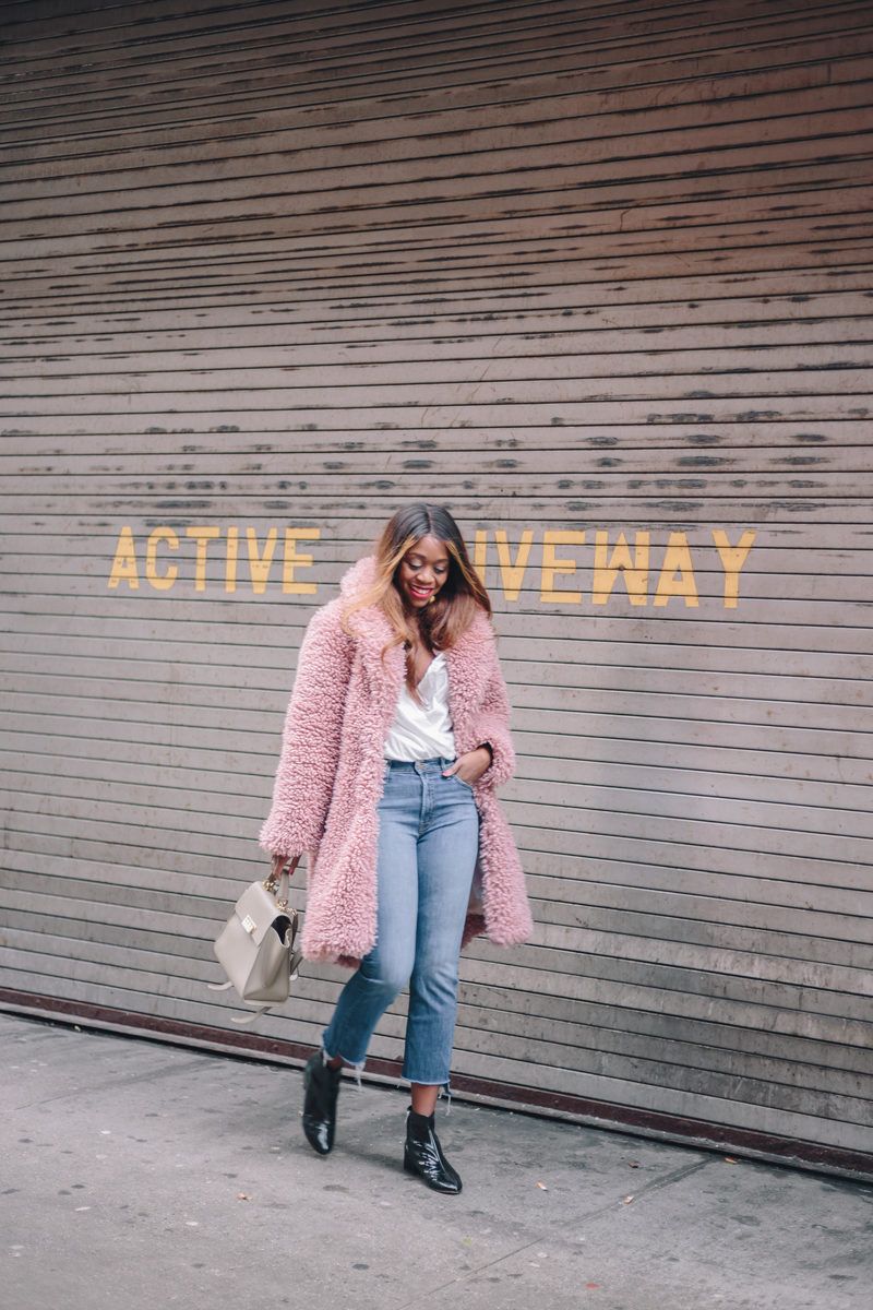 Pink Faux Fur Coat by popular Washington DC style blogger Alicia Tenise
