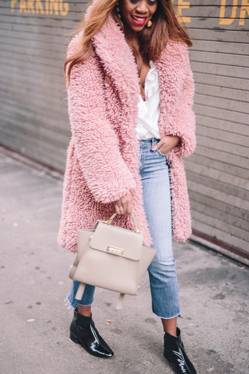 Pink Faux Fur Coat by popular Washington DC style blogger Alicia Tenise