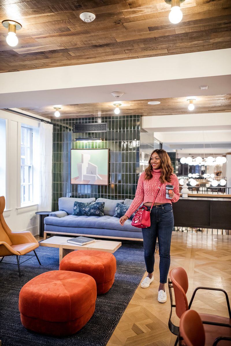 Casual Valentine's Day Outfit featured by top US fashion blogger Alicia Tenise; Image of woman wearing C/MEO Collective sweater, Madewell jeans, Zac Zac Posen bag, Kendra Scott earrings and Charlotte Tilbury 'The Queen' lipstick.