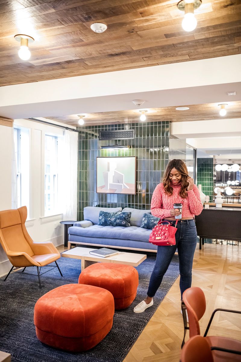 Casual Valentine's Day Outfit featured by top US fashion blogger Alicia Tenise; Image of woman wearing C/MEO Collective sweater, Madewell jeans, Zac Zac Posen bag, Kendra Scott earrings and Charlotte Tilbury 'The Queen' lipstick.