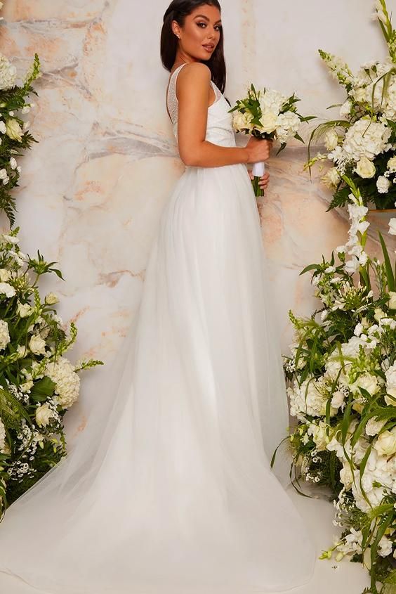 Bridal Sequin Bodice Tulle Maxi Wedding Dress