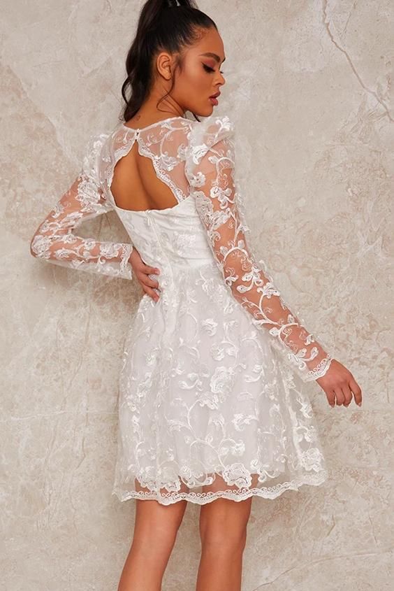 Long Sleeve Floral Embroidered Skater Dress