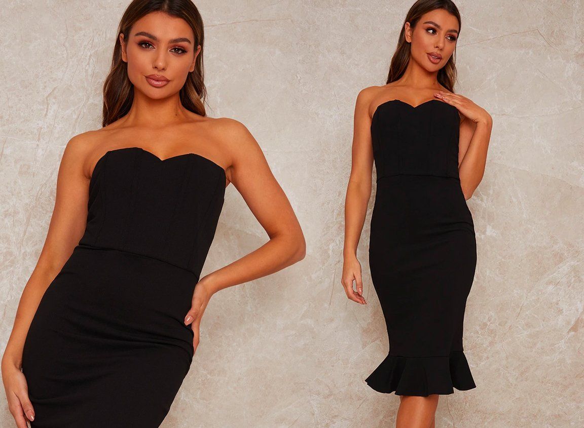 Bardot Bodycon Party Dress with Peplum Design
