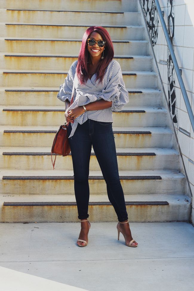 D.C. fashion blogger Alicia Tenise styles the Chicwish Wrapped Gingham Top, Paige