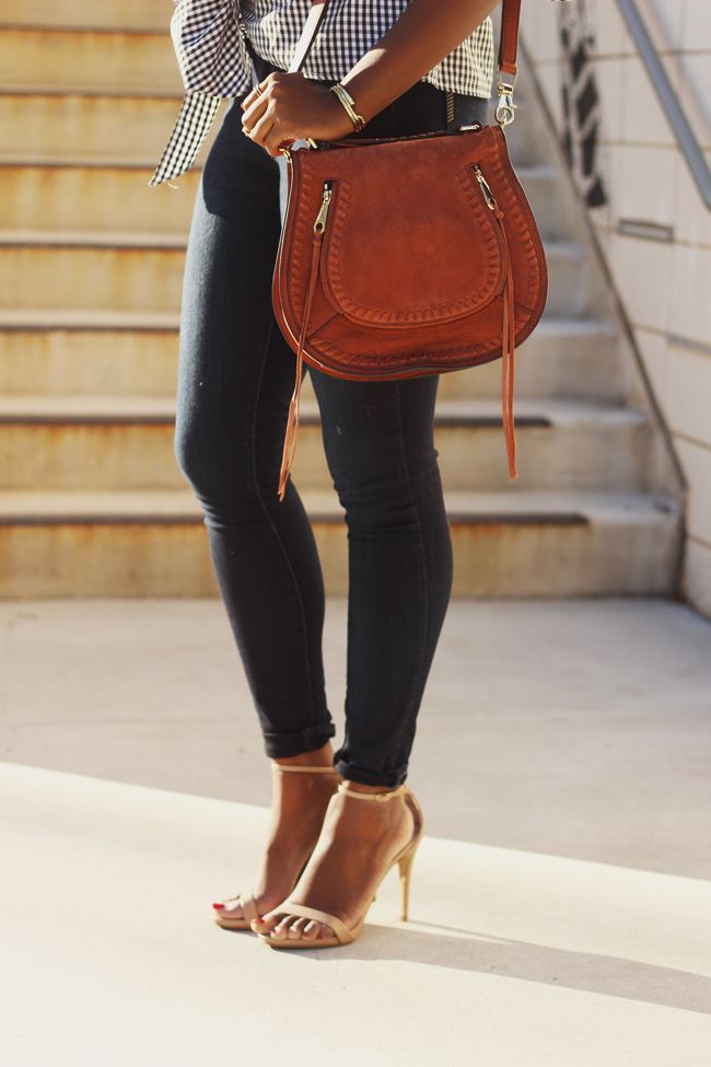 paige dark skinny jeans, rebecca minkoff Vanity Saddle Bag