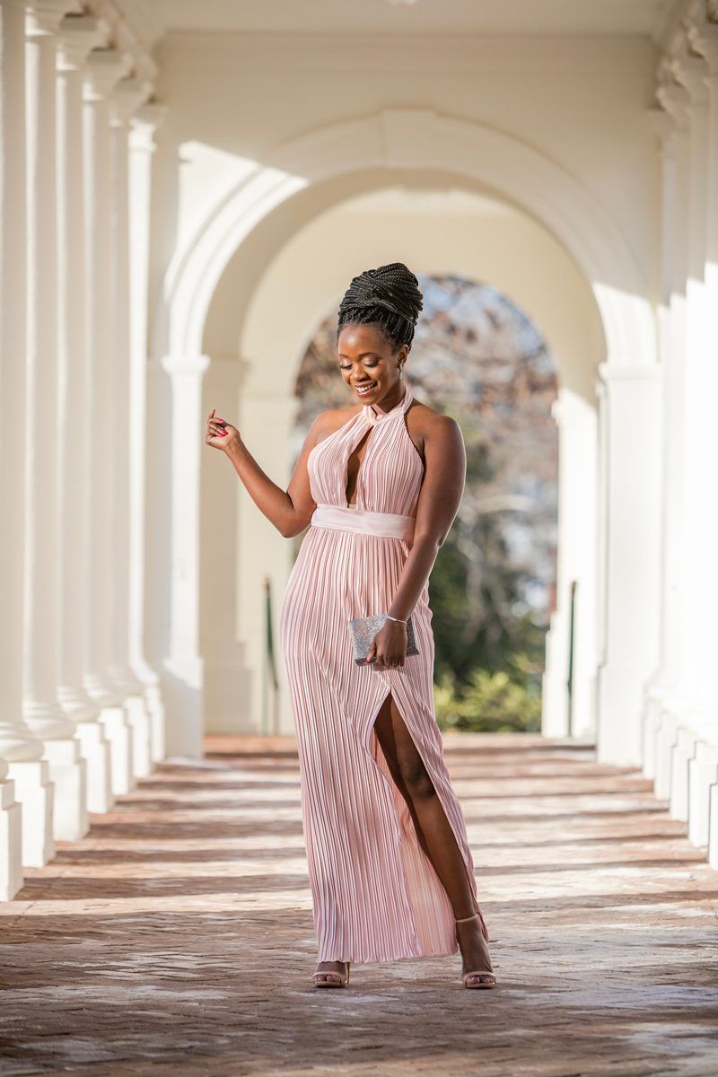 Rent the Runway Review featured by top US fashion blogger Alicia Tenise; Image of a woman wearing blush gown.
