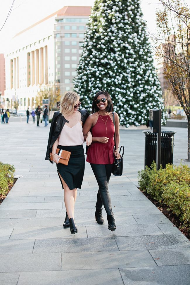 gorjana vivienne y-necklace, south moon under, coated denim, girls night out look, citycenter dc christmas tree, dc blogger