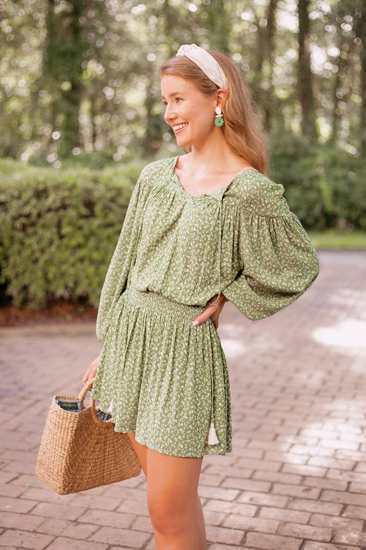 green smocked floral dress