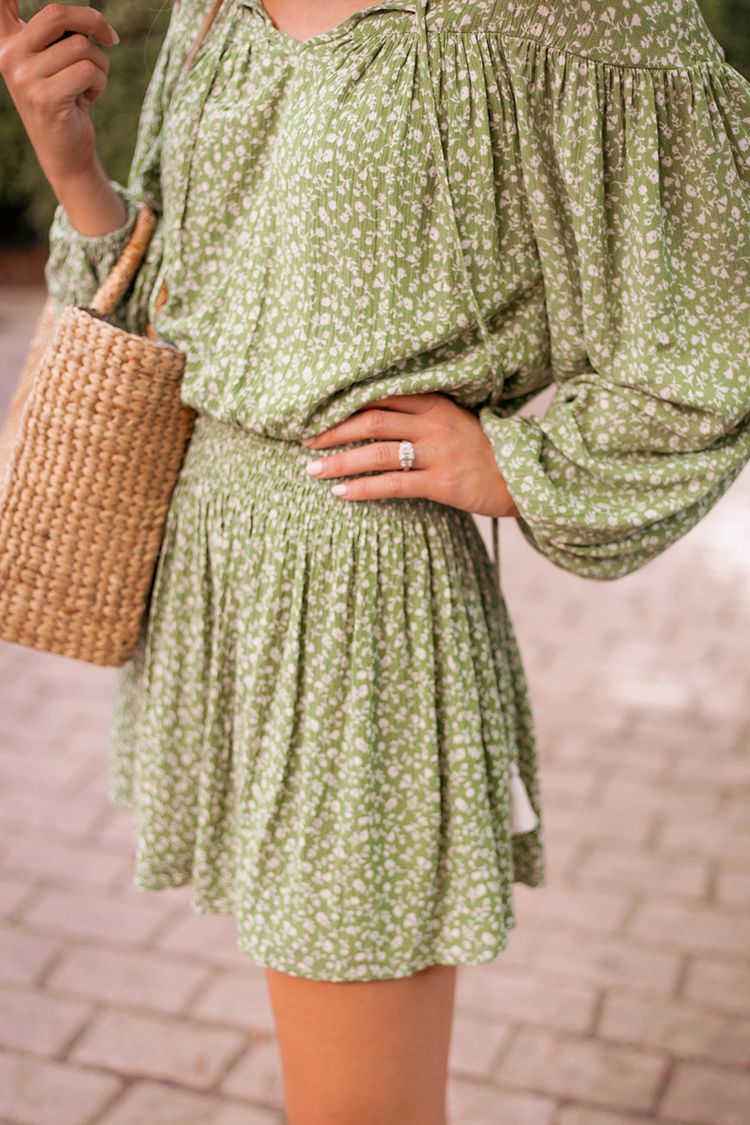 green smocked floral dress