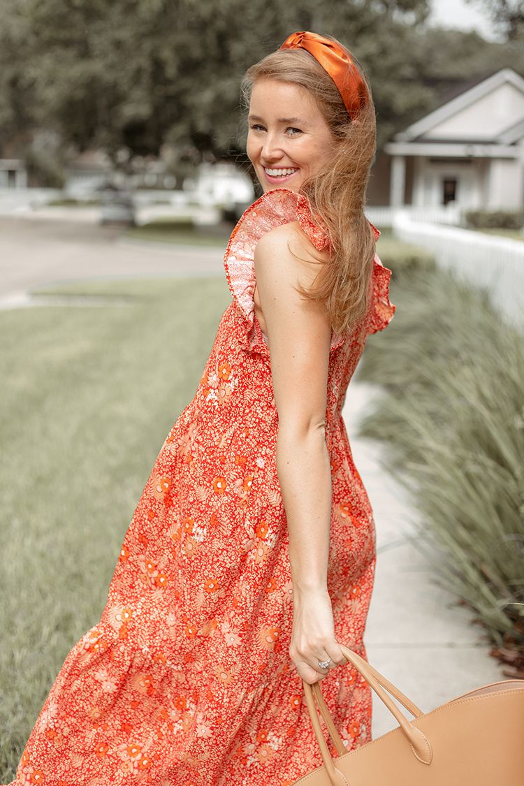 orange floral maxi dress