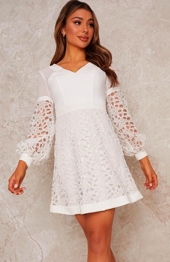 Crochet Mini Dress in White