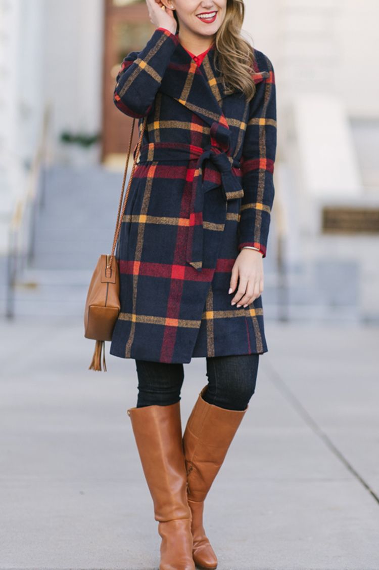 plaid wrap coat