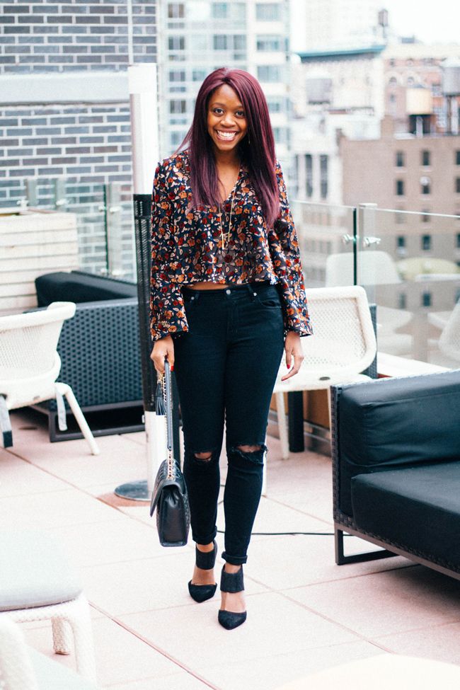 D.C. blogger Alicia Tenise styles the Topshop Devore Plunge Swing Top, Citizens of Humanity Rocket Distressed High Rise Jeans