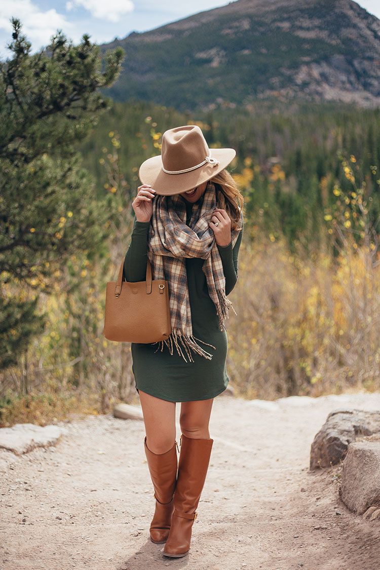 lou and grey long sleeve dress, tory burch riding boots, brixton wool felt hat