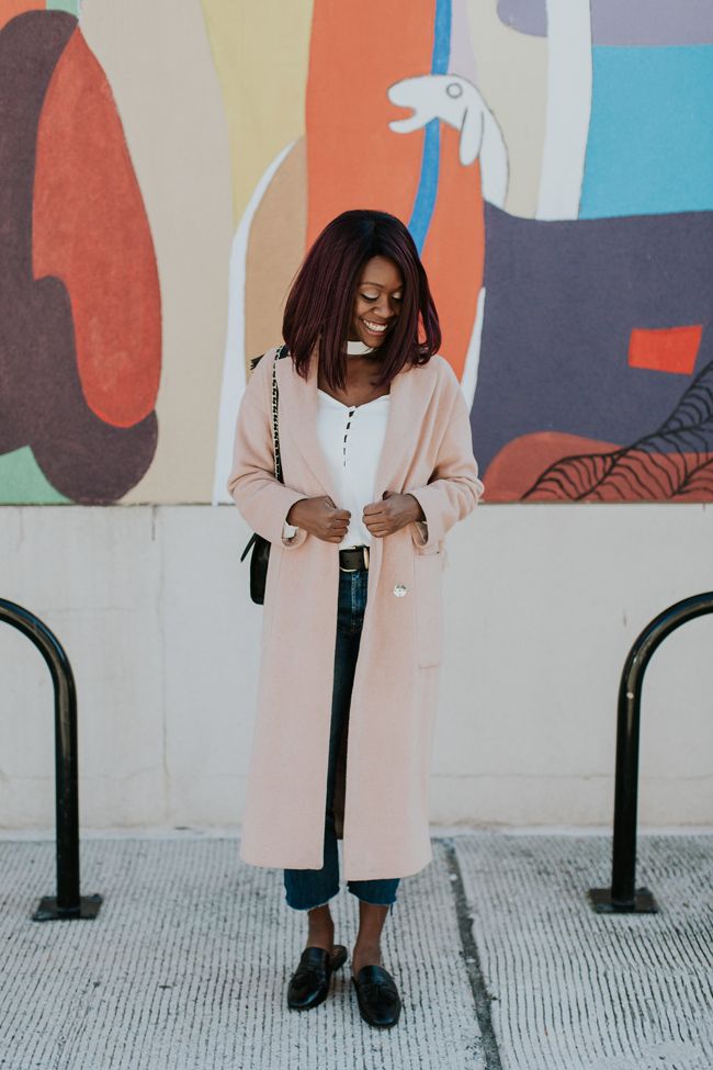 Topshop Longline Slouch Coat in Blush