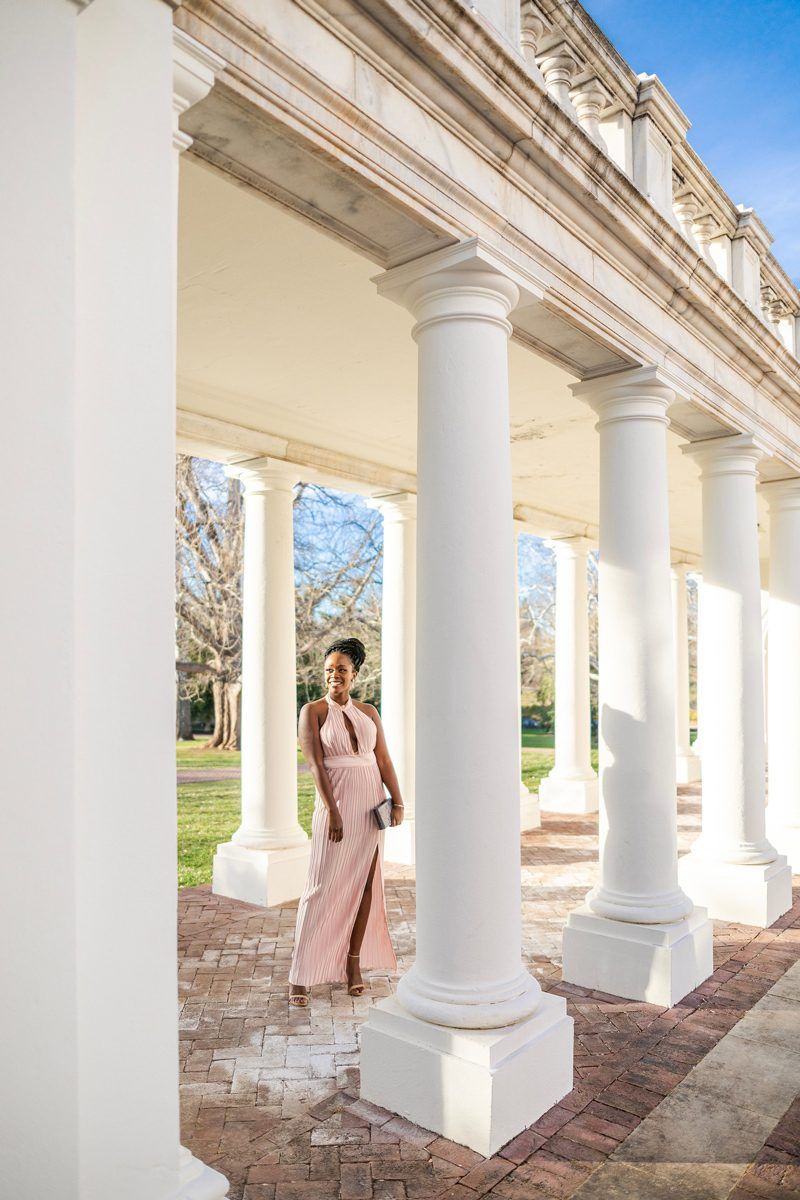 Black Tie Event Outfit featured by top US fashion blogger Alicia Tenise; Image of woman wearing The Jetset Diaries Blush Aster Halter Gown