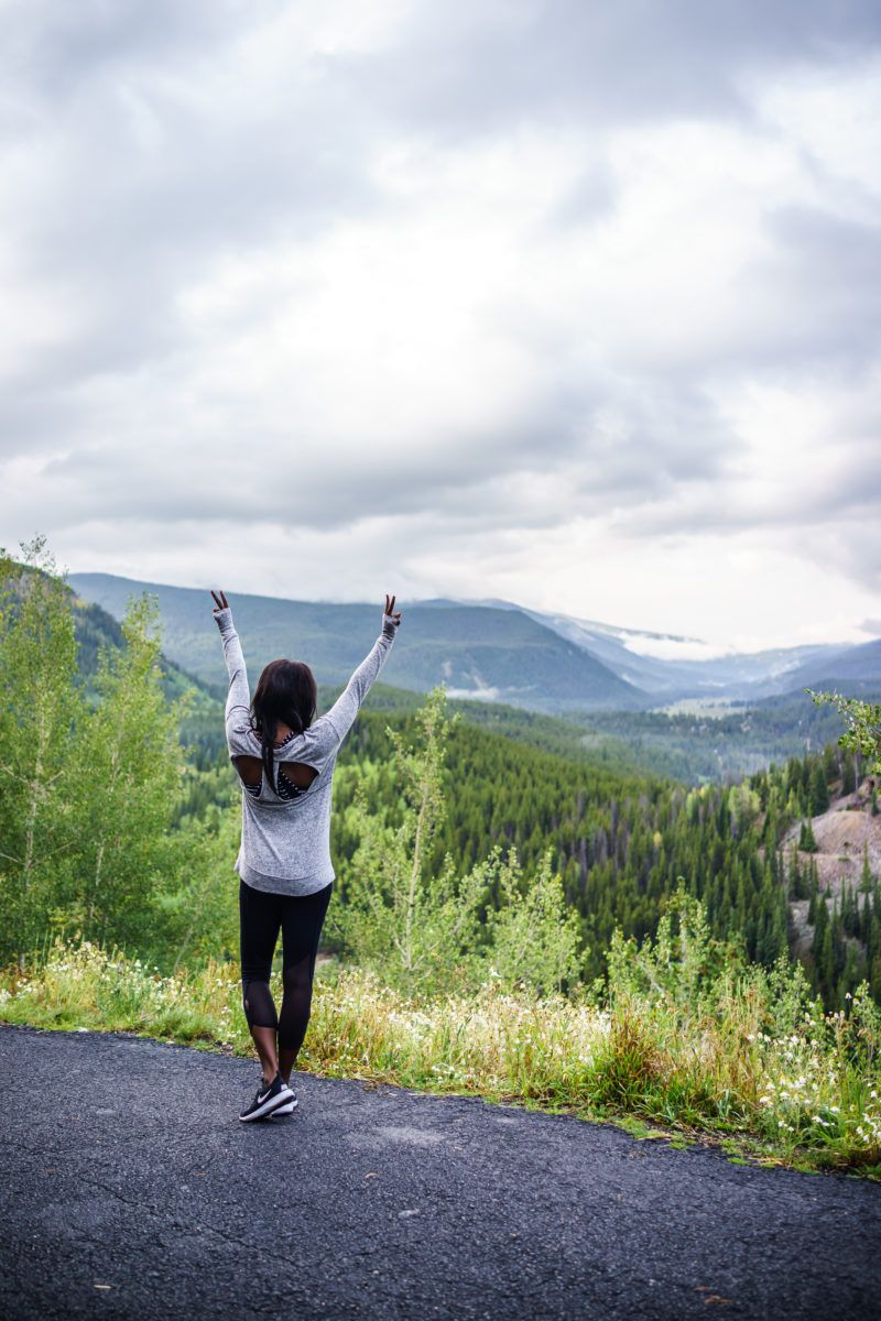 Athleta Infinity Stripe Transcendence Bra, Breckenridge Colorado Mountains