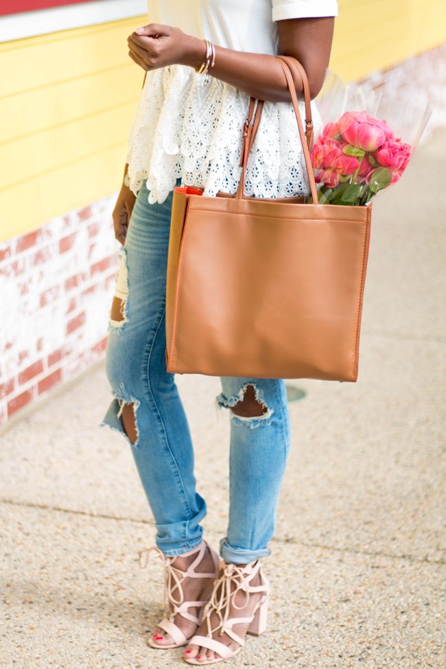 loft lace up sandals, blank nyc distressed denim, coach leather tote