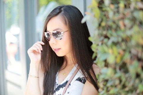 Blogger wearing Gucci Soho Disco Crossbody Nude Patent, Foster Grant Sunglasses, American Apparel Circle Skirt