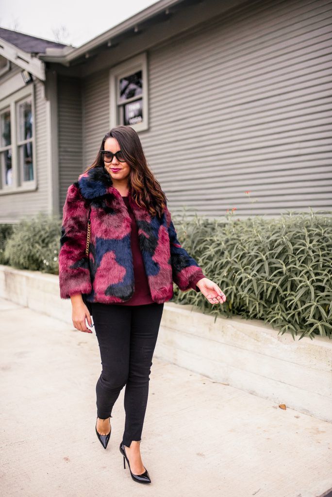 faux fur multi-color jacket winter outfit