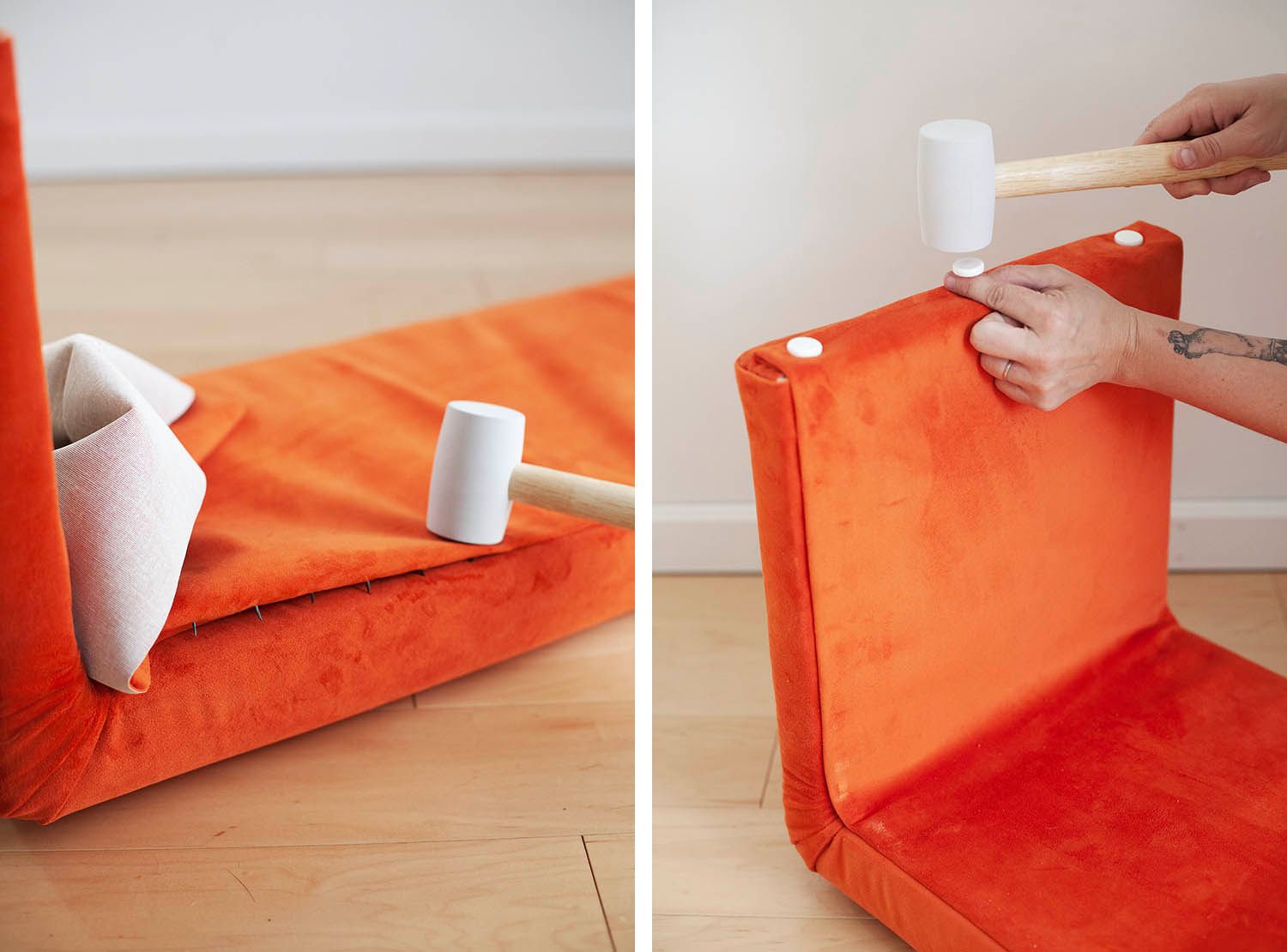 upholstered waterfall bench DIY