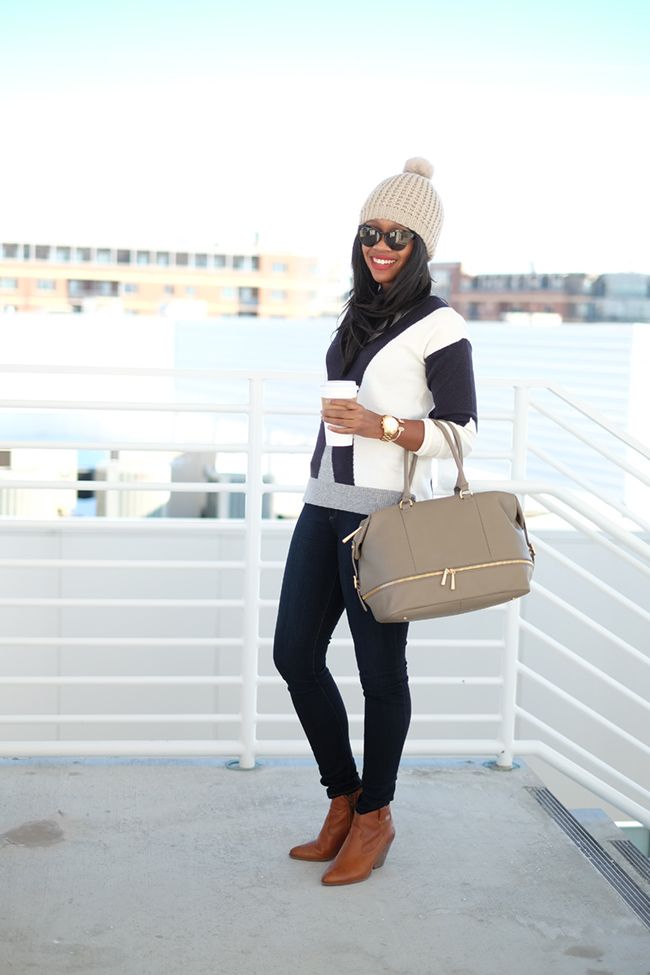 ann taylor colorblock sweater, paige denim transcend skinny, hobo the original fast lane bag, winter outfit ideas, dc blogger