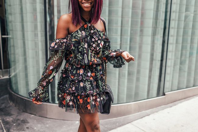 Cold Shoulder Floral Ruffle Dress - @aliciatenise