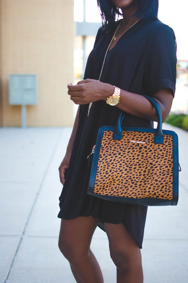 topshop drape front tunic dress, lbd, dc blogger, vera bradley natalie satchel, michael kors runway watch