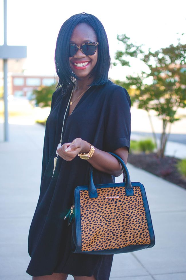 topshop drape front tunic dress, lbd, dc blogger, vera bradley natalie satchel