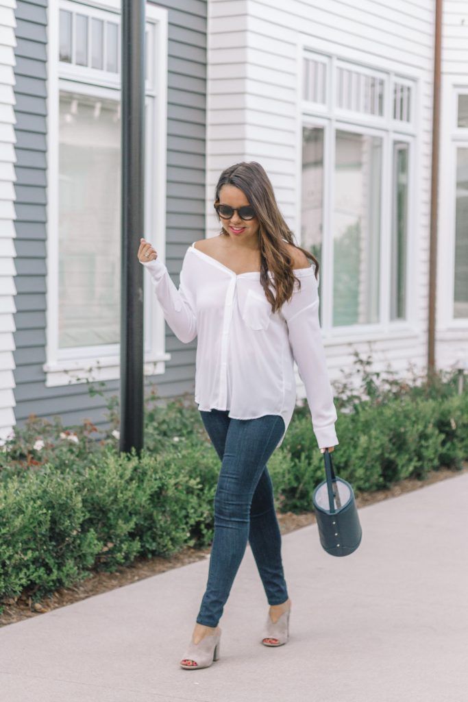 easy off the shoulder date night outfit idea