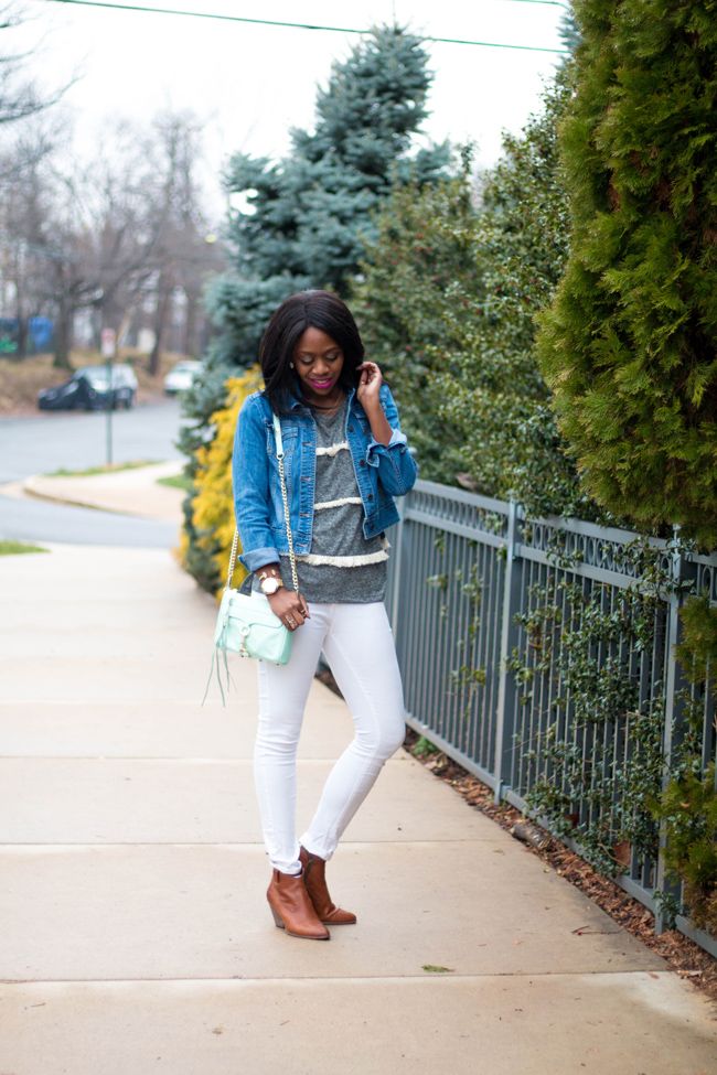 spring transition outfit, how to wear white jeans, arlington va blogger