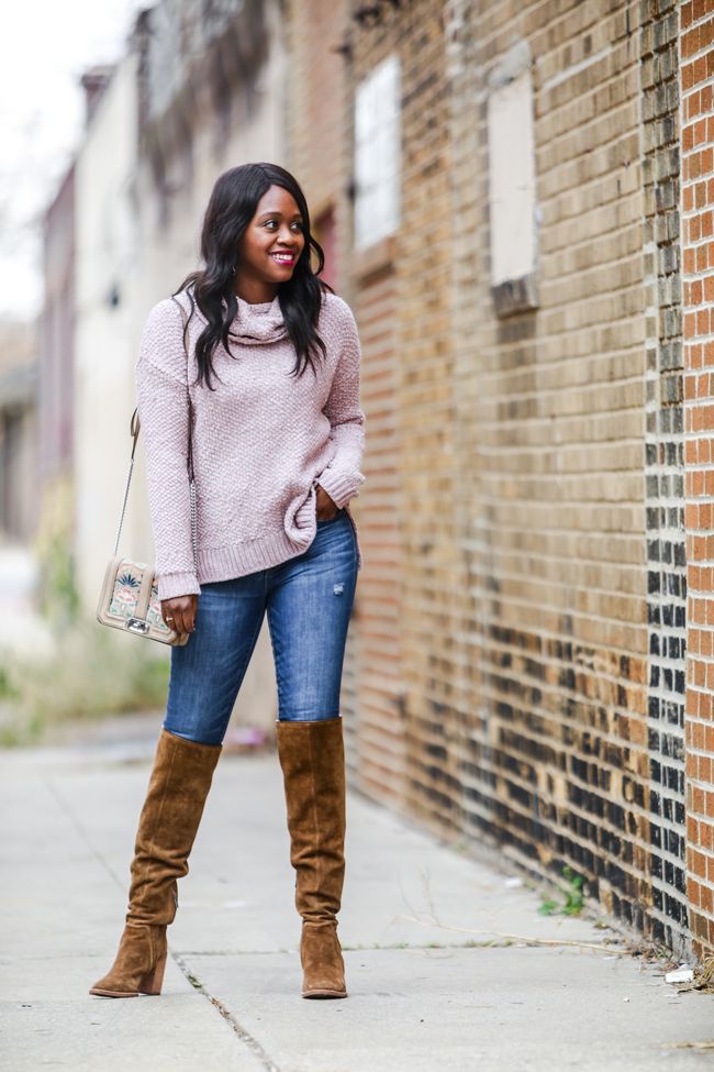 How to Wear Brown Suede Knee High Boots - Two Thanksgiving Outfit Ideas by Washington DC fashion blogger Alicia Tenise