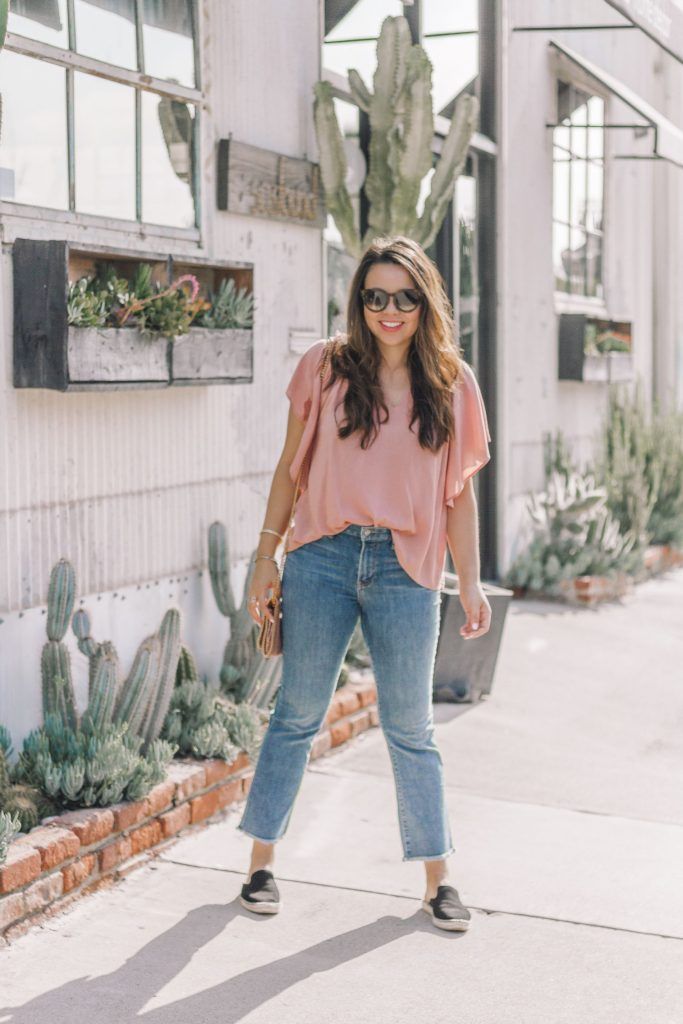 Blush pink flutter sleeve top