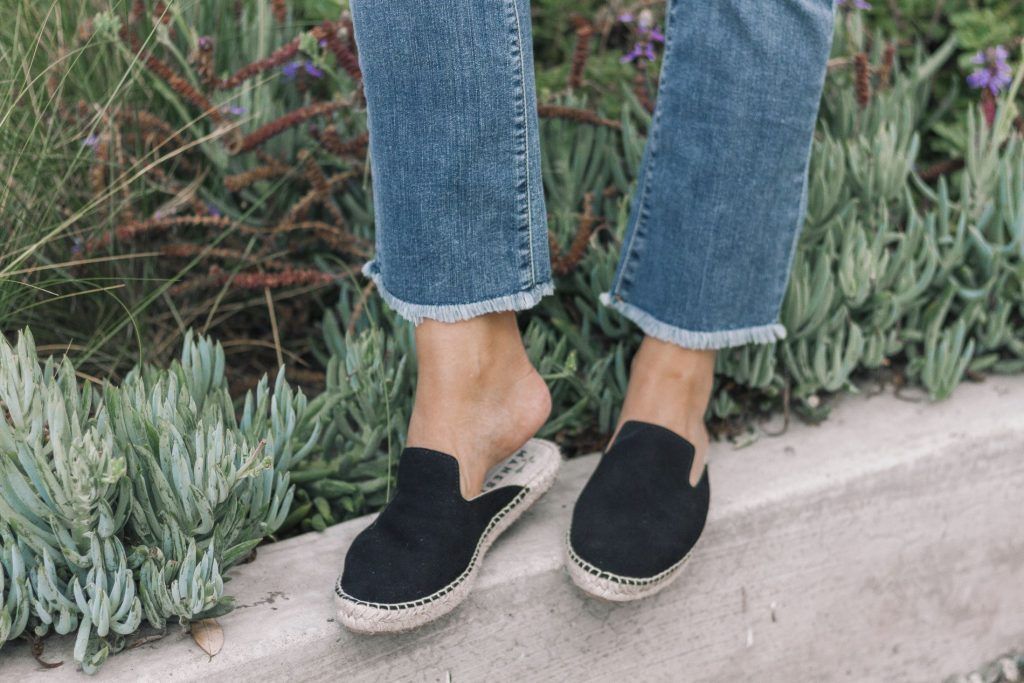 black suede espadrille slides