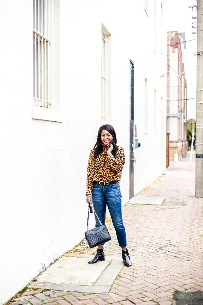 Leopard Print Top, High Waisted Cropped Raw Hem Denim, Patent Leather Booties - Why You Need A Statement Top: The Leopard Blouse by Washington DC fashion blogger Alicia Tenise