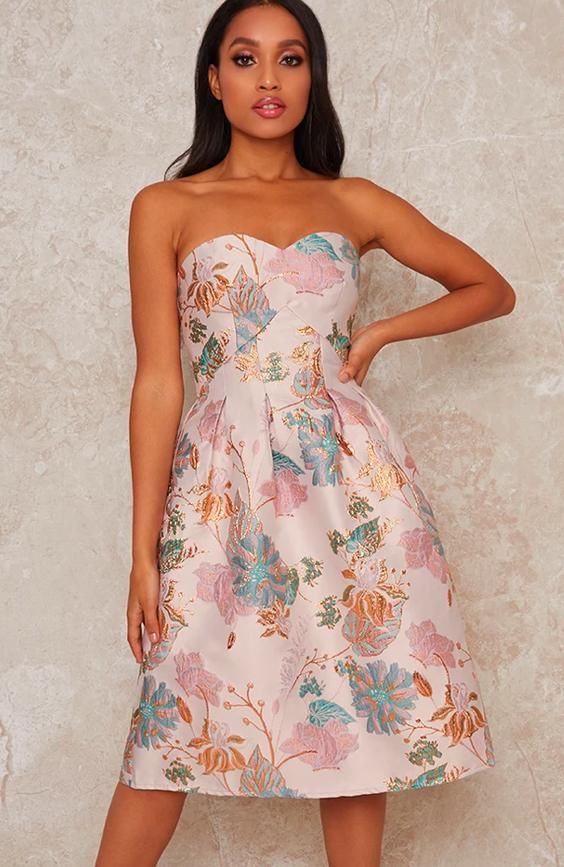 Petite Strapless Jacquard Midi Dress