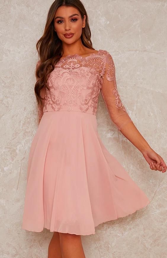 Lace Midi Dress in Rose Gold