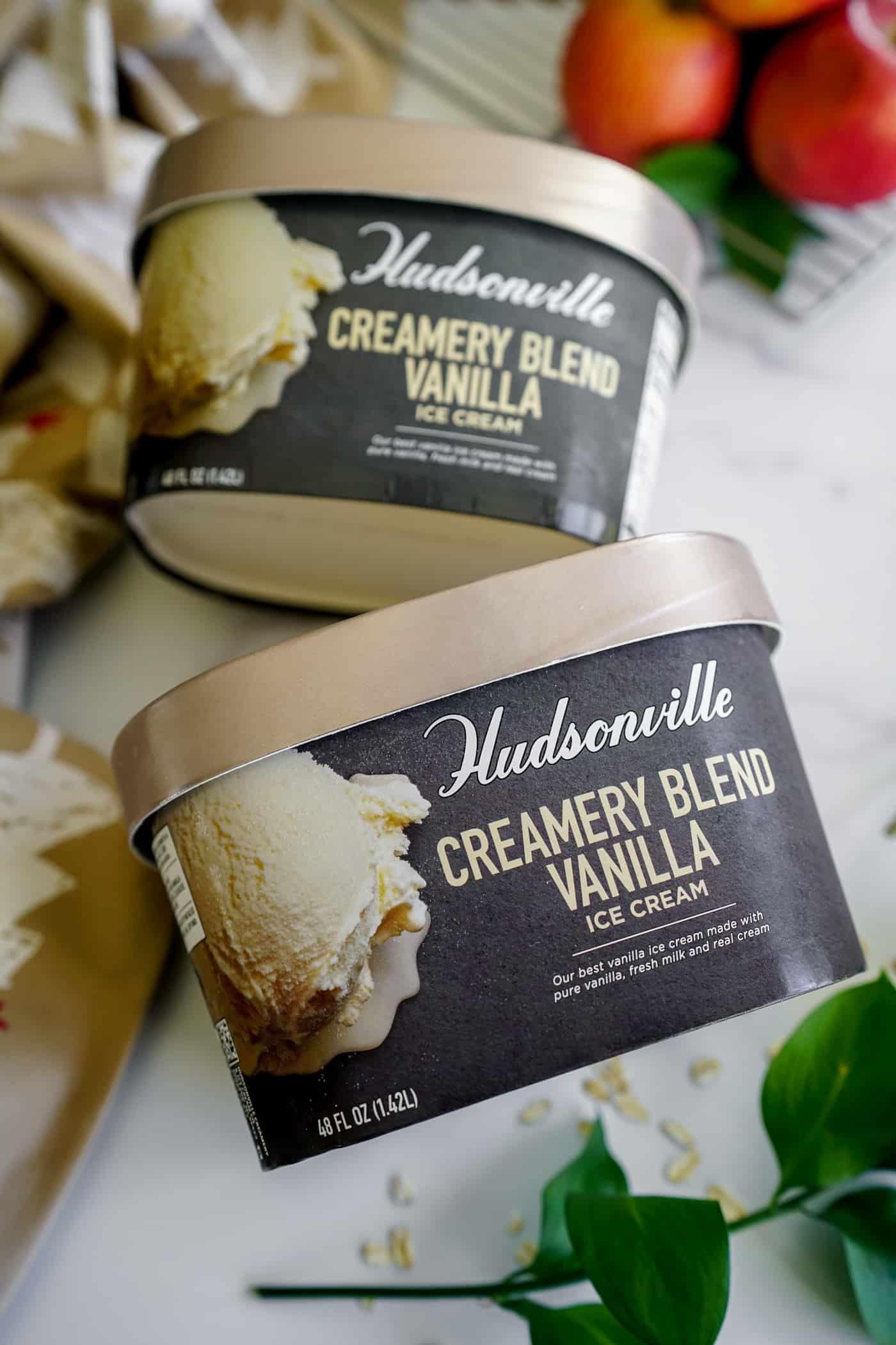 Two containers of Hudsonville Creamery Blend Vanilla Ice Cream